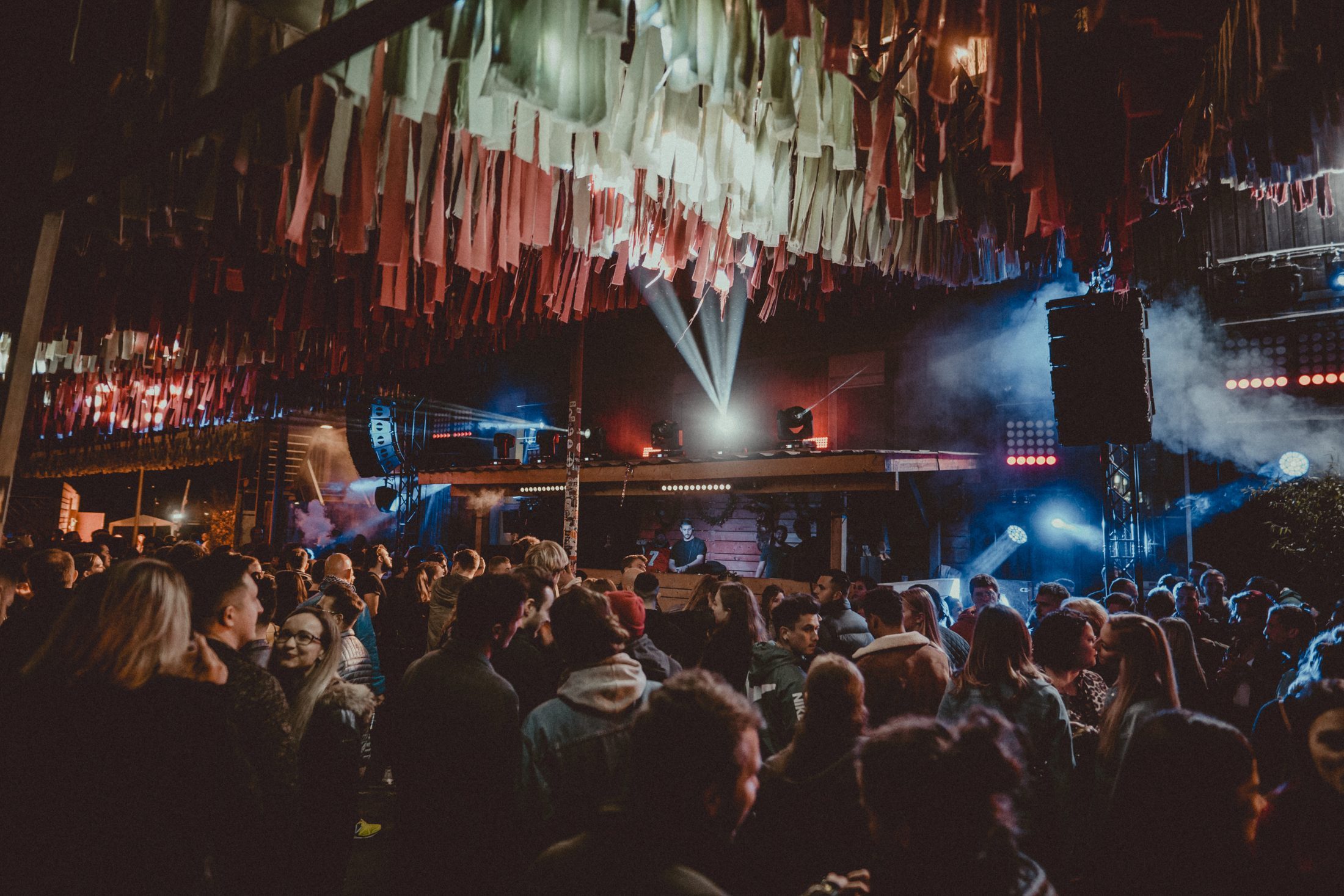 Open-air stage at night